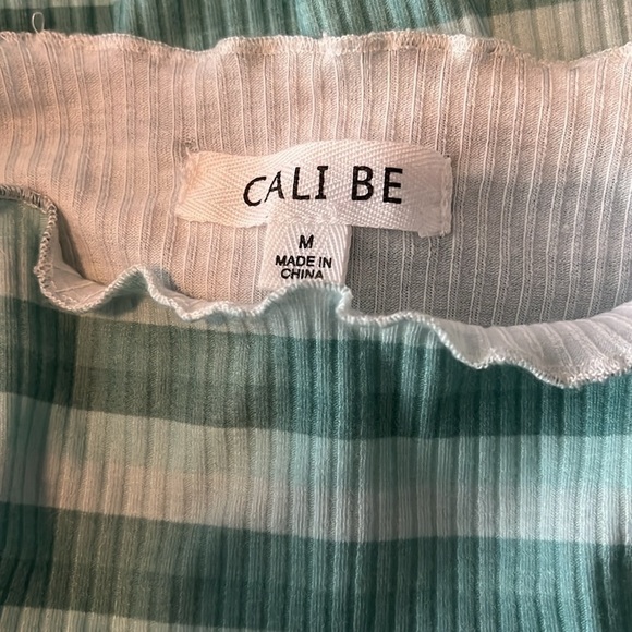 Cali Be Striped Ribbed Lettuce Mock Neck Long Sleeve Top Turquoise Size Medium - Picture 6 of 7